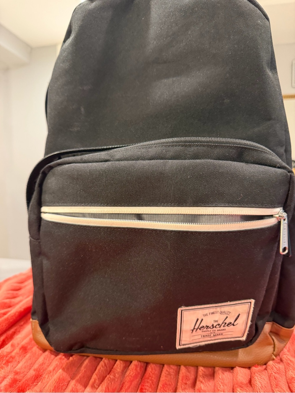 Herschel Black Canvas Backpack with Tan Accents